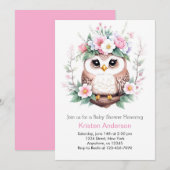 Uil's Enchanted Woodland roze meisje Baby shower Kaart (Voorkant / Achterkant)