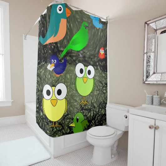 uilvogels blauw groen douchegordijn voor kinderen (In situ)