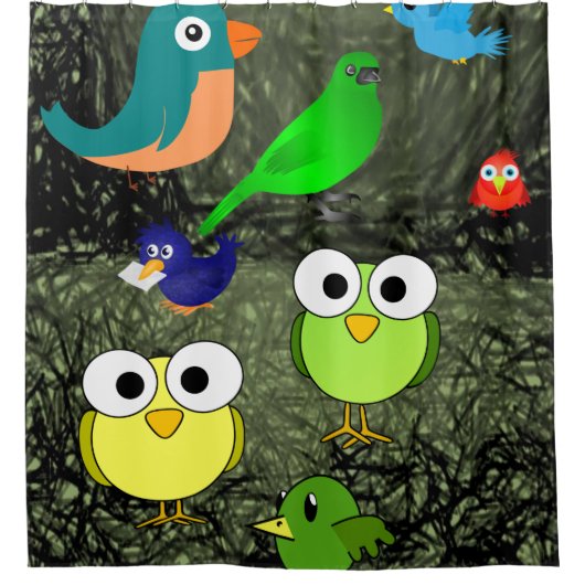 uilvogels blauw groen douchegordijn voor kinderen (Voorkant)