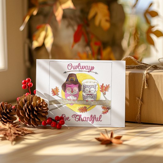 Uilways Wees dankbaar Pelgrim uilen Thanksgiving Feestdagen Kaart