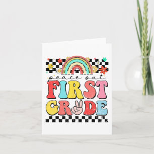 Uit 1e klas Retro Groovy Gelukkige Laatste Schoold Kaart