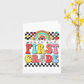 Uit 1e klas retro groovy gelukkige laatste schoold kaart (Gele Bloem)