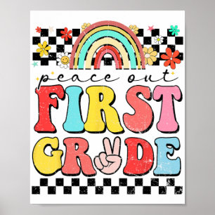 Uit 1e klas Retro Groovy Happy Last Day of Schoo Poster