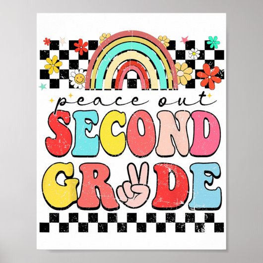 Uit 2e klas Retro Groovy Happy Last Day of Schoo Poster (Voorkant)