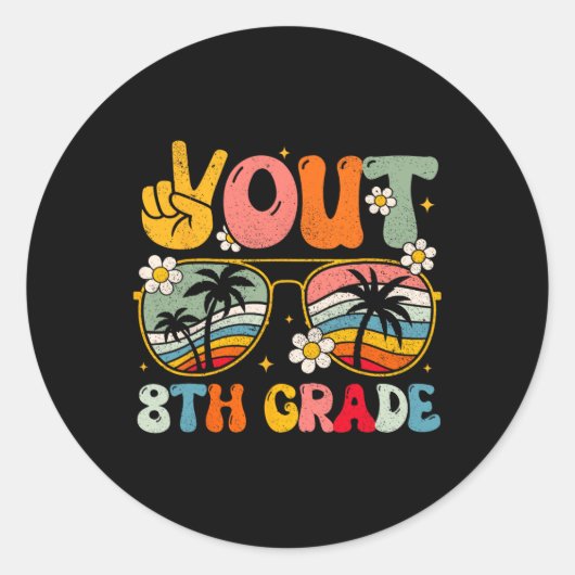 Uit 8e klas Groovy Afstuderen Laatste dag van de s Ronde Sticker (Voorkant)