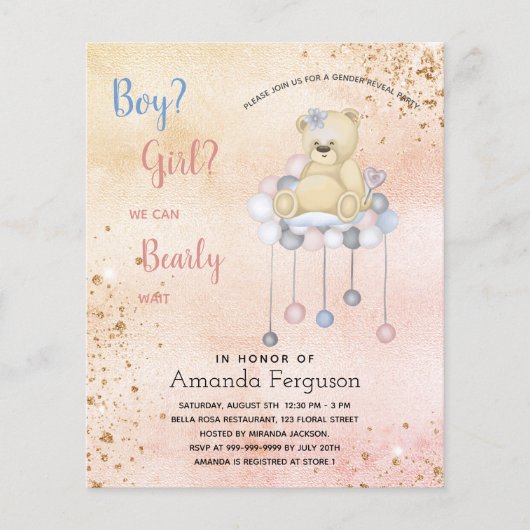 Uit de begroting blijkt dat de baby shower tedy be (Voorkant)