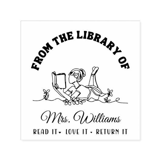 Uit de bibliotheek van | Bloemen Girly Book Teache Zelfinktende Stempel (Design)