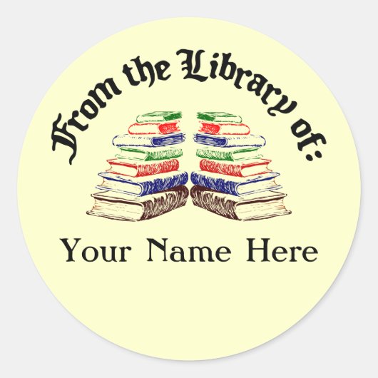 Uit de bibliotheek van de  aangepaste boekenplaat ronde sticker (Voorkant)