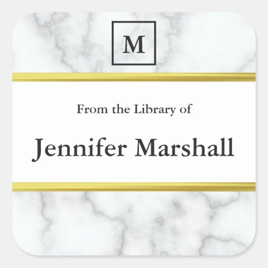Uit de bibliotheek van faux wit marmer monogram vierkante sticker (Voorkant)