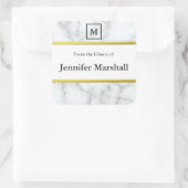Uit de bibliotheek van faux wit marmer monogram vierkante sticker (Tas)
