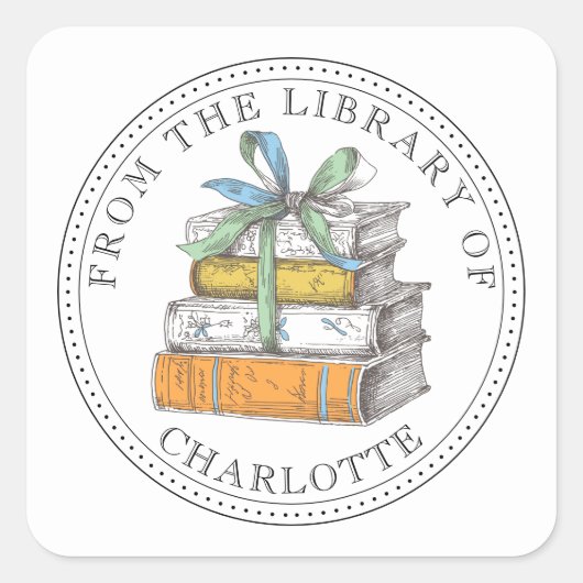 Uit de bibliotheek van geïllustreerd boekplaat vierkante sticker (Voorkant)