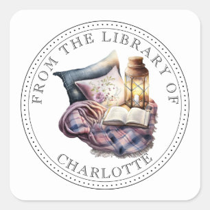 Uit de bibliotheek van geïllustreerde boekplaat vierkante sticker