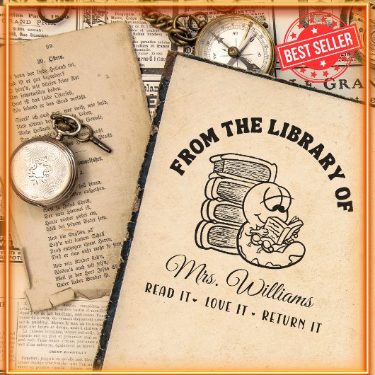 Uit de bibliotheek van | Grappig boek Worm Teacher Zelfinktende Stempel