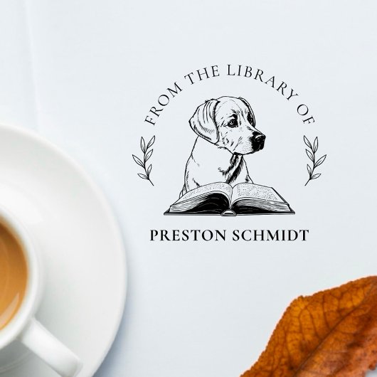 Uit de Bibliotheek Van | Hond met Boek Elegante Bl Rubberstempel
