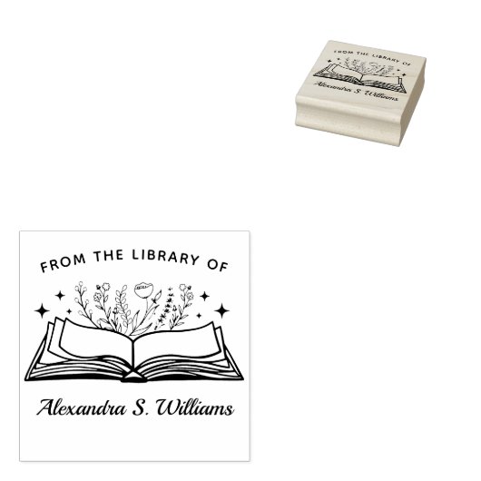 Uit de bibliotheek van Jouw naam Geopende Boekenbl Rubberstempel (Gestempeld)