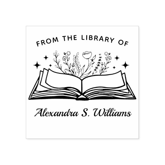 Uit de bibliotheek van Jouw naam Geopende Boekenbl Rubberstempel (Afrduk)