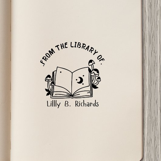 Uit de Bibliotheek van [Jouw naam] - Magisch Boek Rubberstempel