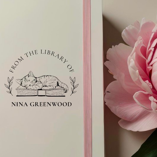 Uit de Bibliotheek Van | Kat op Boek & Elegante Bl Rubberstempel