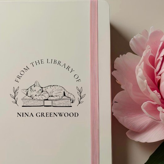 Uit de Bibliotheek Van | Kat op Boek & Elegante Bl Zelfinktende Stempel