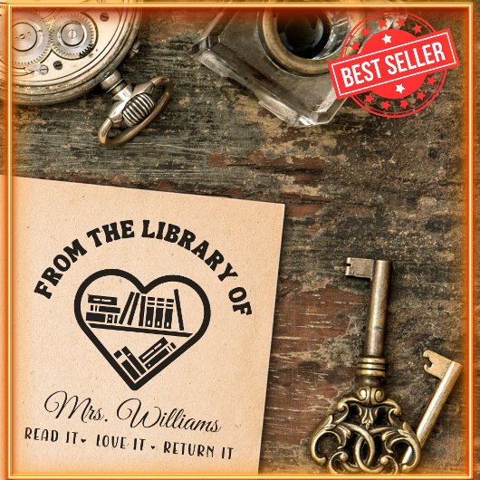 Uit de bibliotheek van -love hart boek plank leraa  zelfinktende stempel