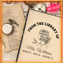 Uit de bibliotheek van | Meisje Hoofd Plank Boek Zelfinktende Stempel