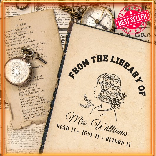 Uit de bibliotheek van | Meisje Hoofd Plank Boek Zelfinktende Stempel