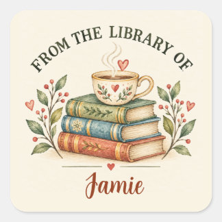 Uit de bibliotheek van | Persoonlijke boekenliefhe Vierkante Sticker
