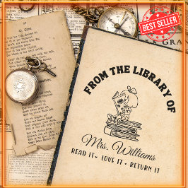 Uit de bibliotheek van | Schattig meisje leest ler Zelfinktende Stempel