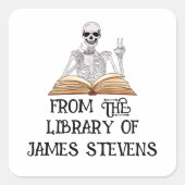 Uit de bibliotheek van Skeleton Book Lover Bookpla Vierkante Sticker (Voorkant)