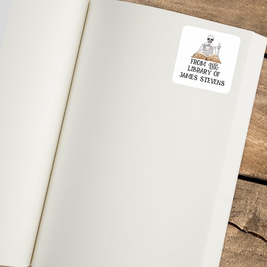 Uit de bibliotheek van Skeleton Book Lover Bookpla Vierkante Sticker