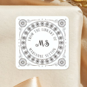 'Uit de bibliotheek van'  stijl Monogram Boek Vierkante Sticker