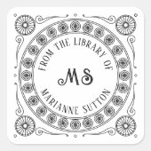 'Uit de bibliotheek van'  stijl Monogram Boek Vierkante Sticker (Voorkant)
