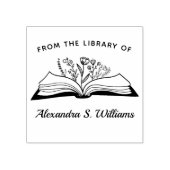 Uit de bibliotheek van Uw naam geopend boek bloem Rubberstempel (Afrduk)