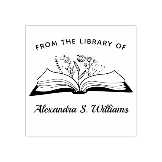 Uit de bibliotheek van Uw naam geopend boek bloem Rubberstempel (Afrduk)