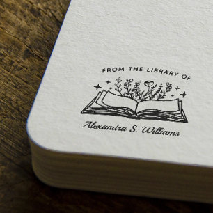 Uit de bibliotheek van Uw Naam Geopend Boek Bloem Rubberstempel