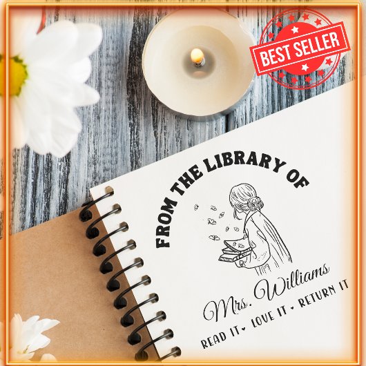 Uit de bibliotheek van | Vlinders op Boek, Leraar Zelfinktende Stempel