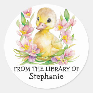 Uit de Bibliotheek van - Waterverf Baby Duck Ronde Sticker