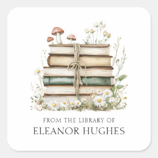 Uit de bibliotheek van waterverf bloemen ex-libris vierkante sticker