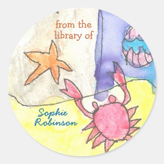 "Uit de bibliotheek van" zeegezicht ex-libris Ronde Sticker (Voorkant)