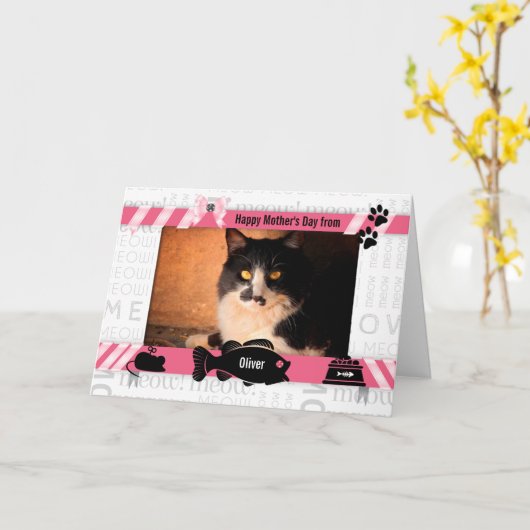 uit de Cat Pink Meow Moederdag van de Cat Kaart (Gele Bloem)