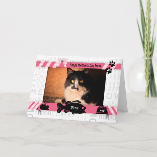 uit de Cat Pink Meow Moederdag van de Cat Kaart (Voorkant)