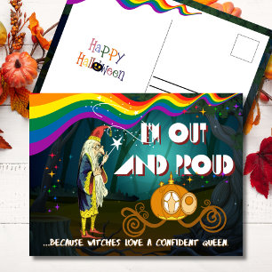 Uit de kast en trots Regenboog Tovenaar Halloween Feestdagenkaart