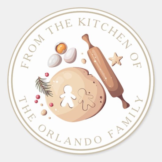 Uit de keuken Kerst Beige White Baking Ronde Sticker (Voorkant)