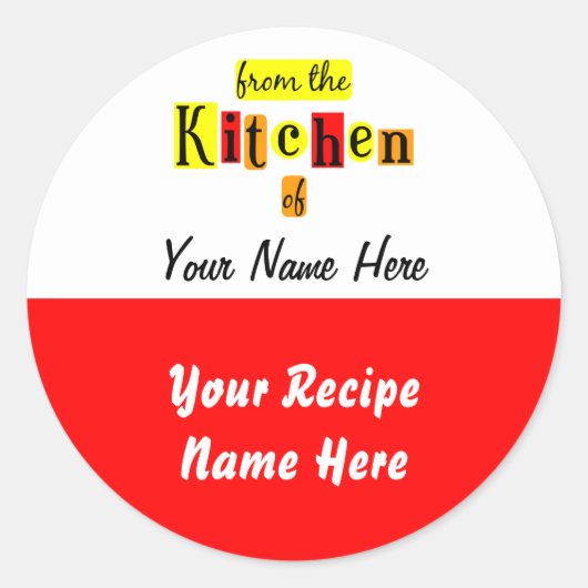 Uit de keuken van aangepaste rode gele baklabel ronde sticker (Voorkant)