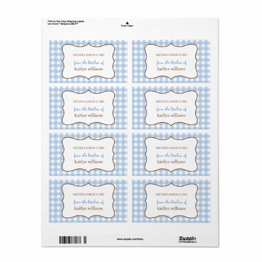 Uit de keuken van blauw gingham custom label (Full Sheet)