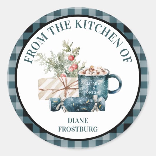 Uit de keuken van Blauwgroen blauw kerstvoedsel Ronde Sticker (Voorkant)