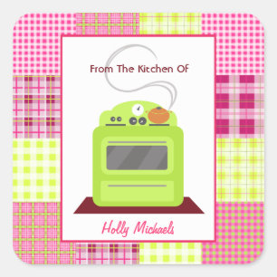 Uit de keuken van...Bright Green kachel & geruite Vierkante Sticker