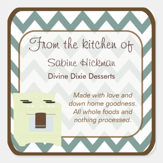 Uit de keuken van Chevron Klein Blauw/Bruin Vierkante Sticker (Voorkant)