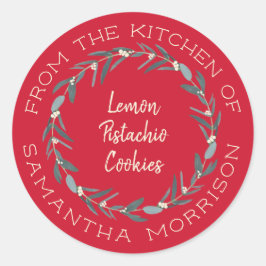 Uit de keuken van | Eucalyptus krans op rood Ronde Sticker