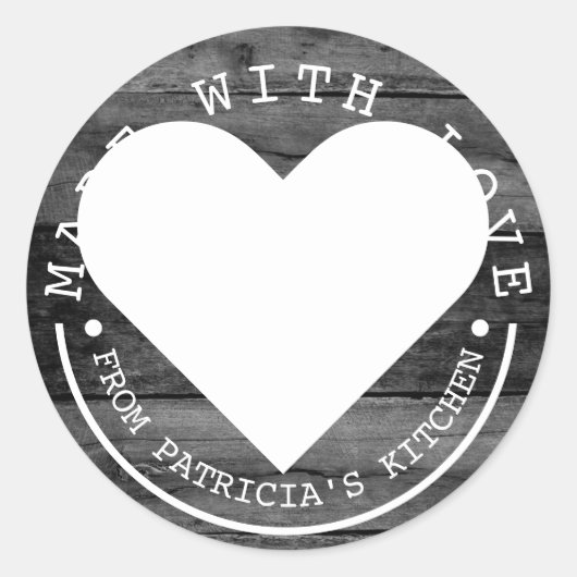 Uit de keuken van - gemaakt met liefdeszwart hout  ronde sticker (Voorkant)